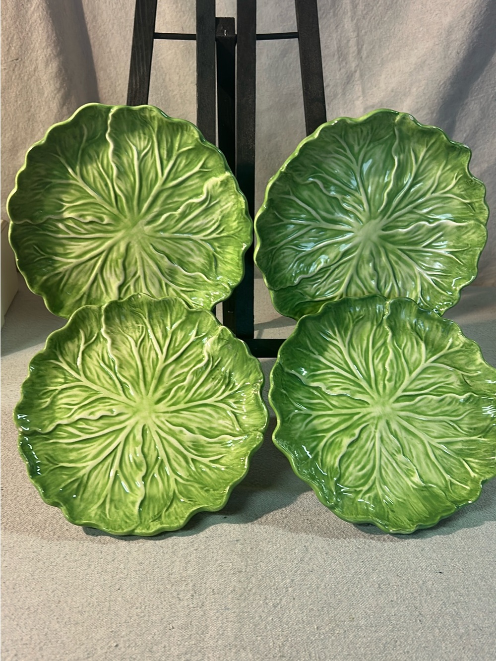 Avon Green Ceramic Cabbage Leaf Dinner Plates - Set of 4 Vintage